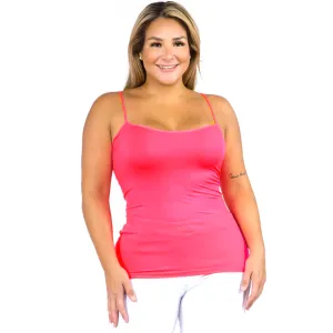 1pc Women Cami Tank Top Spaghetti Strap Shirt Camisole Basic Layer Hot Pink Plus