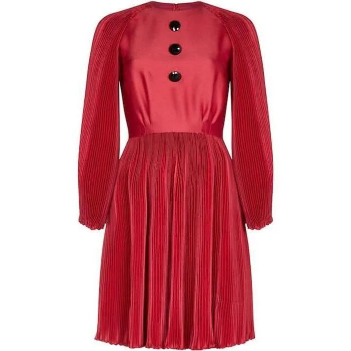 ARCHIVE - Vintage 1960s Couture Red Silk Cotton Occasion Dress With Heavy Pleated Detail
