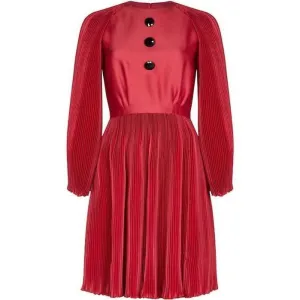 ARCHIVE - Vintage 1960s Couture Red Silk Cotton Occasion Dress With Heavy Pleated Detail