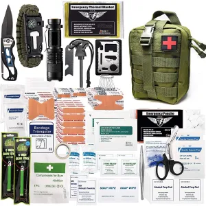 ASA Techmed 250 Pieces Survival First Aid Kit IFAK Molle System Compatible Outdoor Gear Emergency Kits Trauma Bag for Camping Boat Hunting Hiking Home Car Earthquake and Adventures (Military Green)