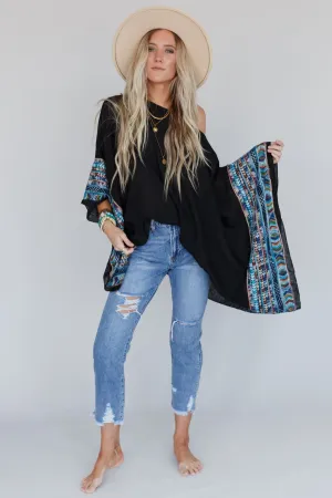 Fallon Embroidered Sleeve Poncho - Black
