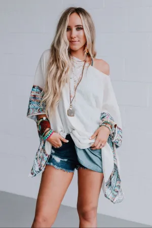 Fallon Embroidered Sleeve Poncho - Ivory