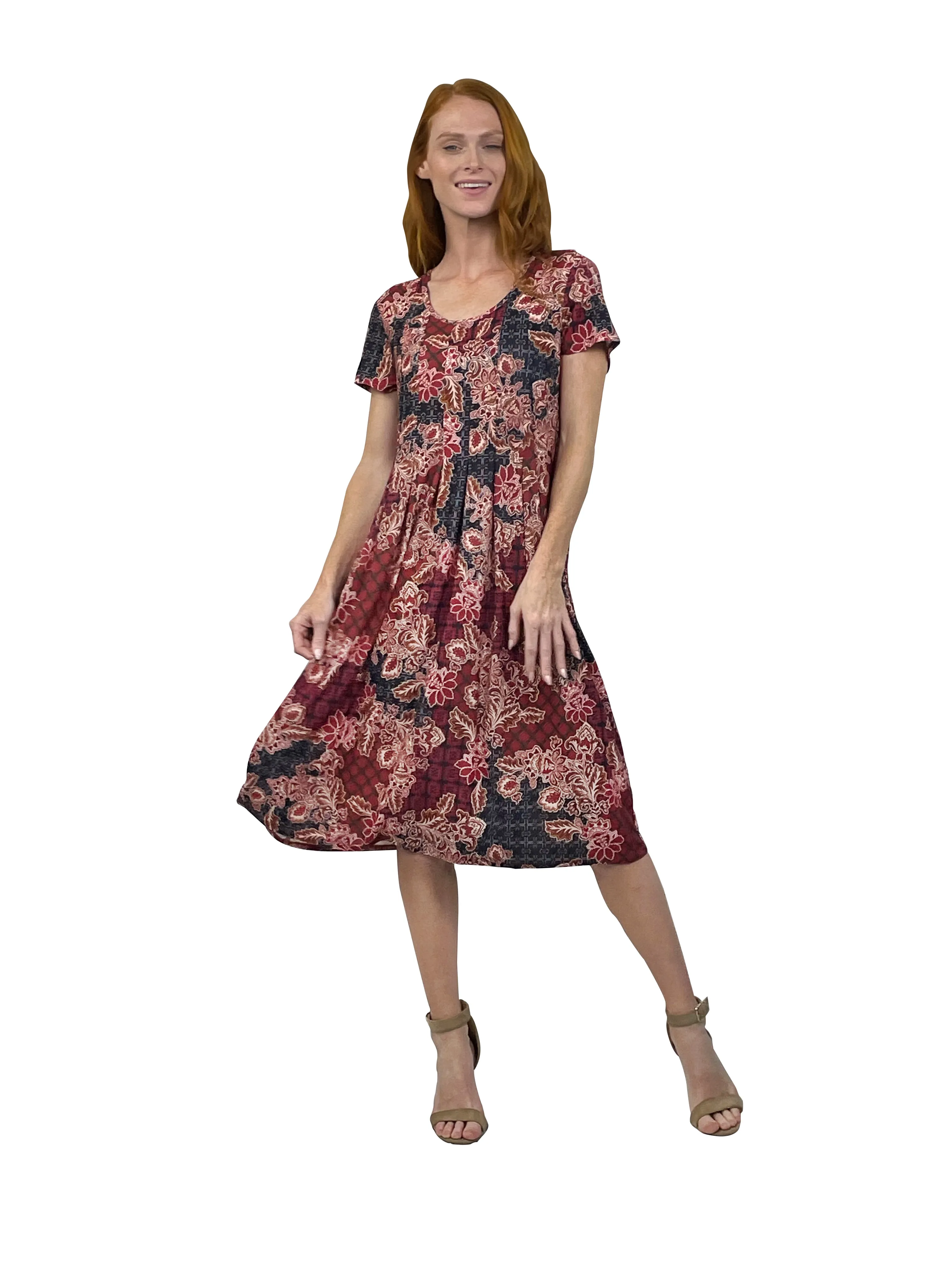 La Cera Plus Mosaic Paisley Print Pleat Front Dress
