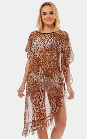 LOF1035 Leopard Half Ruffled Cover-up Poncho