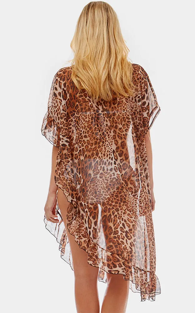 LOF1035 Leopard Half Ruffled Cover-up Poncho