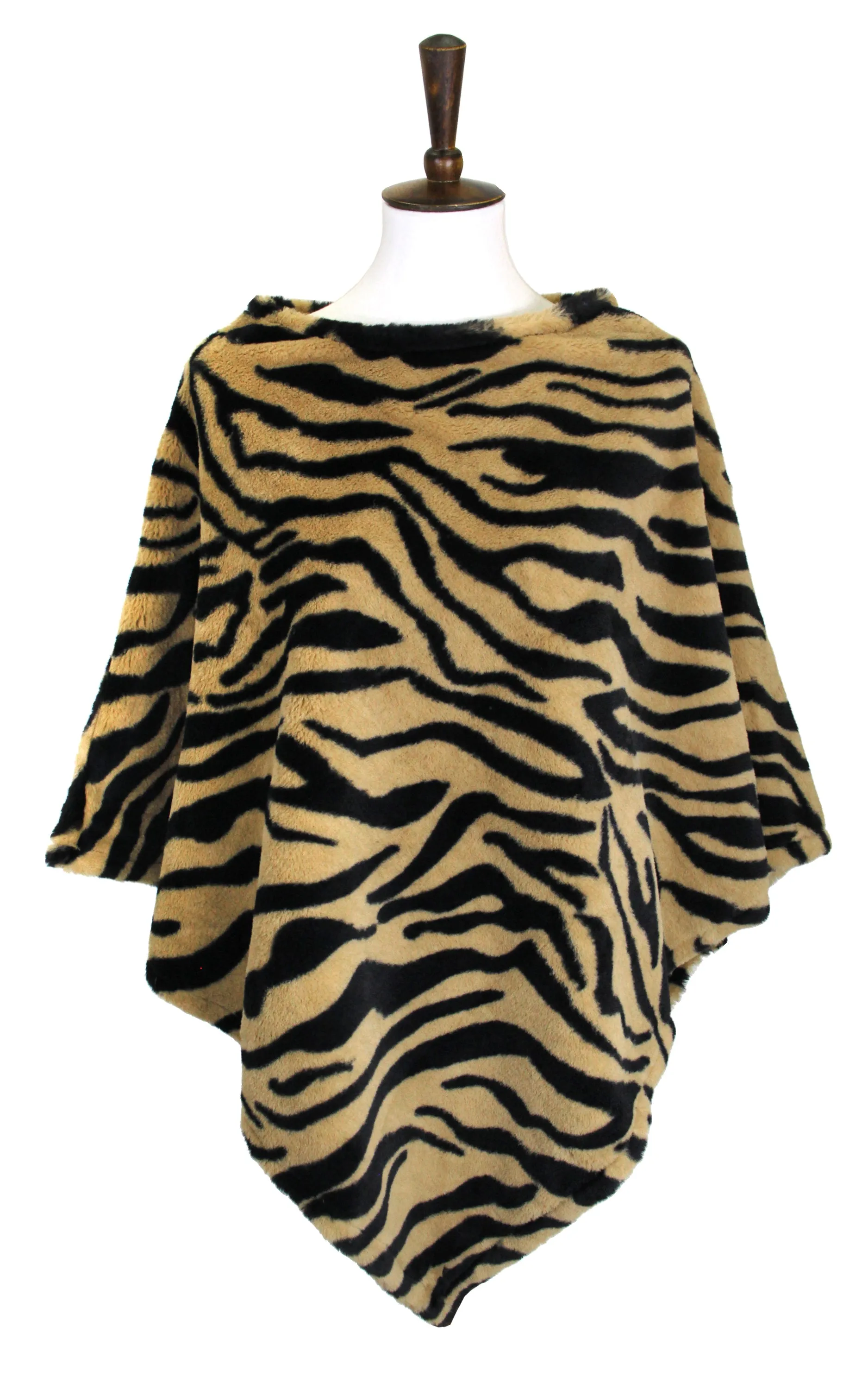 LOF1072 Zebra Pattern Faux Fur Poncho