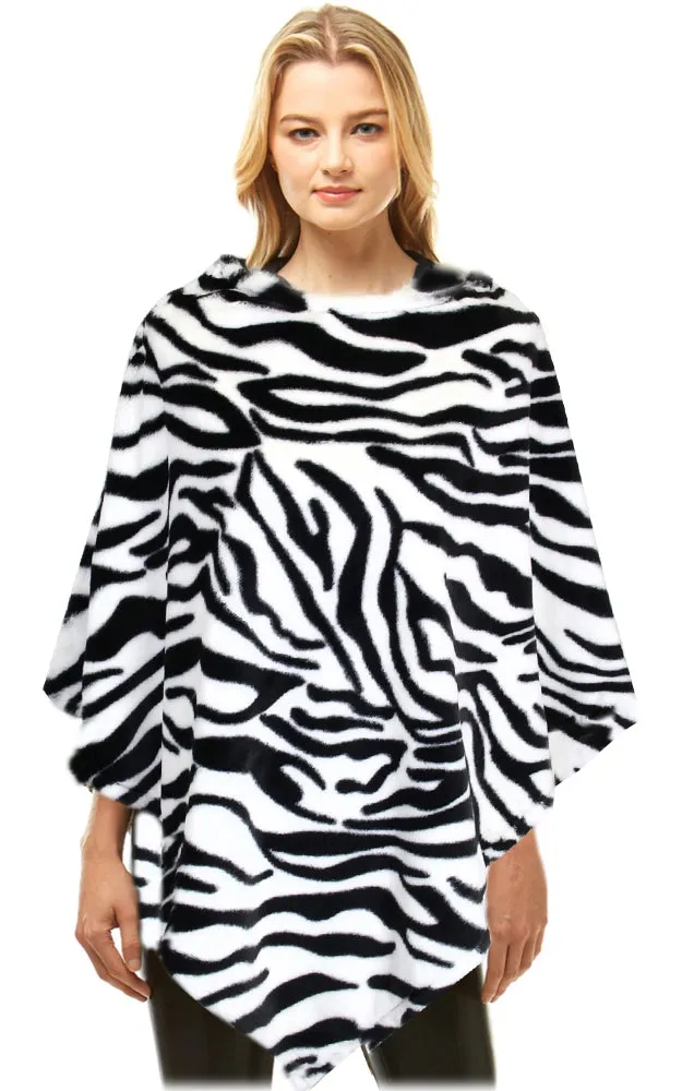 LOF1072 Zebra Pattern Faux Fur Poncho