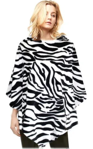 LOF1072 Zebra Pattern Faux Fur Poncho