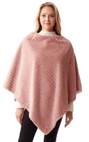 LOF1218 Vertical Ombre & Stripe Faux Fur Poncho