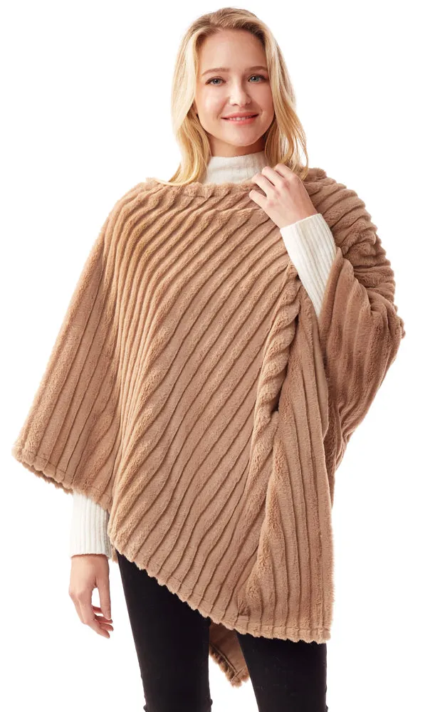 LOF1218 Vertical Ombre & Stripe Faux Fur Poncho