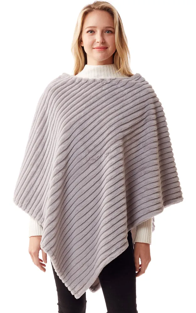 LOF1218 Vertical Ombre & Stripe Faux Fur Poncho
