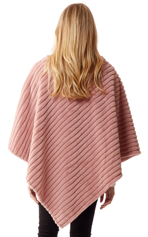 LOF1218 Vertical Ombre & Stripe Faux Fur Poncho
