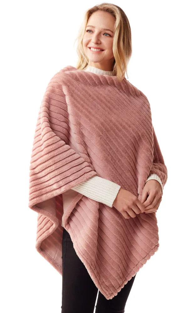 LOF1218 Vertical Ombre & Stripe Faux Fur Poncho
