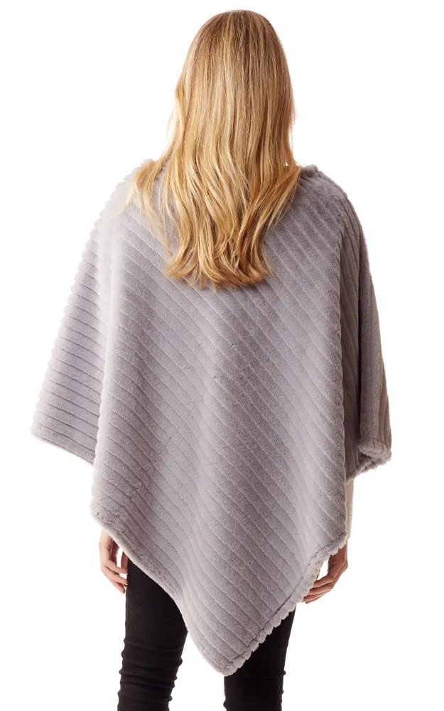 LOF1218 Vertical Ombre & Stripe Faux Fur Poncho