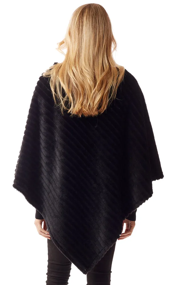 LOF1218 Vertical Ombre & Stripe Faux Fur Poncho