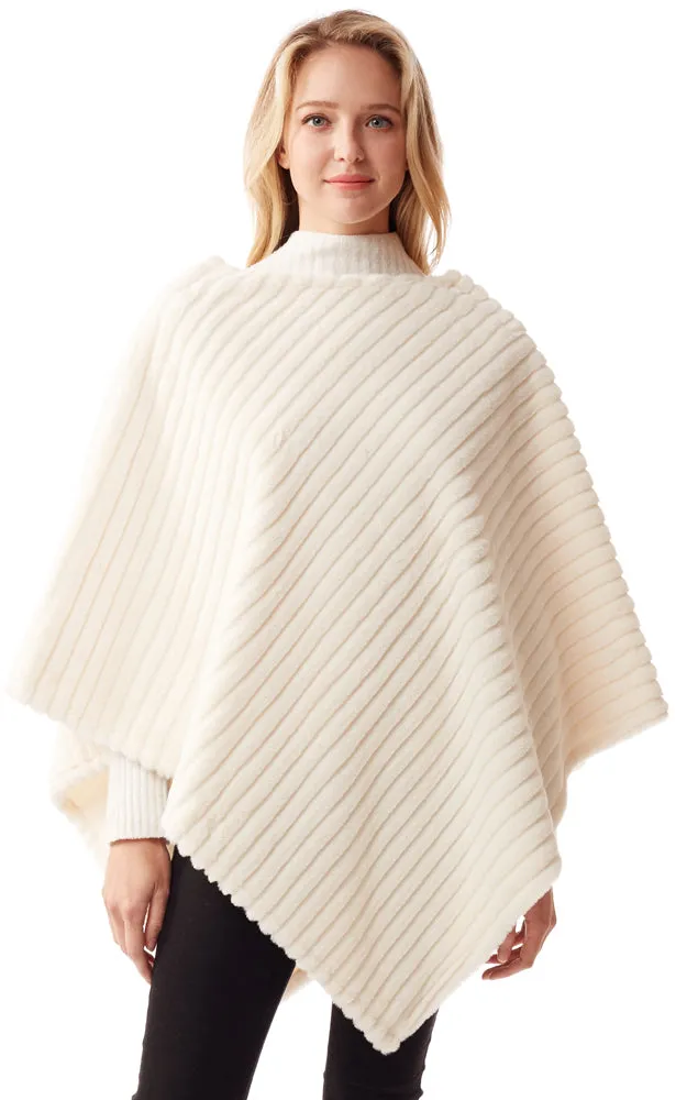 LOF1218 Vertical Ombre & Stripe Faux Fur Poncho