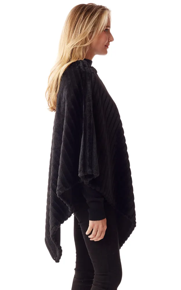 LOF1218 Vertical Ombre & Stripe Faux Fur Poncho