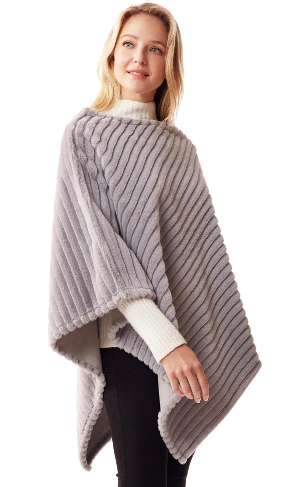 LOF1218 Vertical Ombre & Stripe Faux Fur Poncho