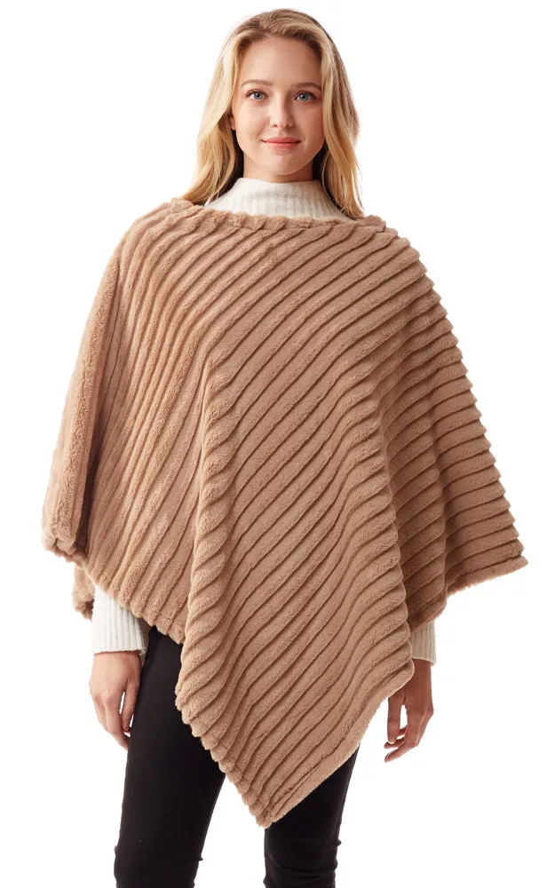 LOF1218 Vertical Ombre & Stripe Faux Fur Poncho