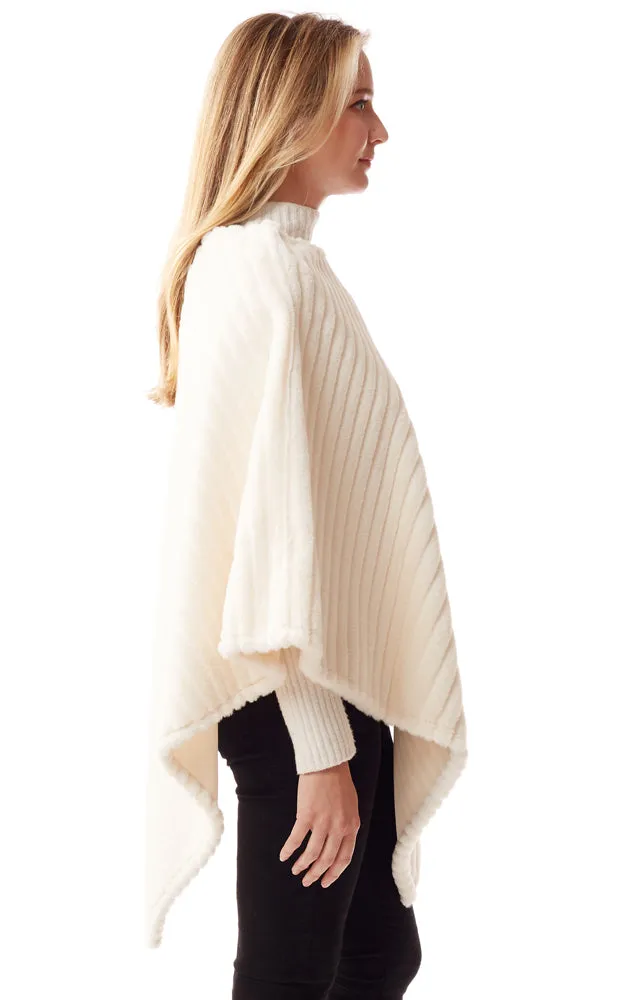 LOF1218 Vertical Ombre & Stripe Faux Fur Poncho