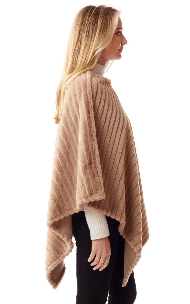 LOF1218 Vertical Ombre & Stripe Faux Fur Poncho