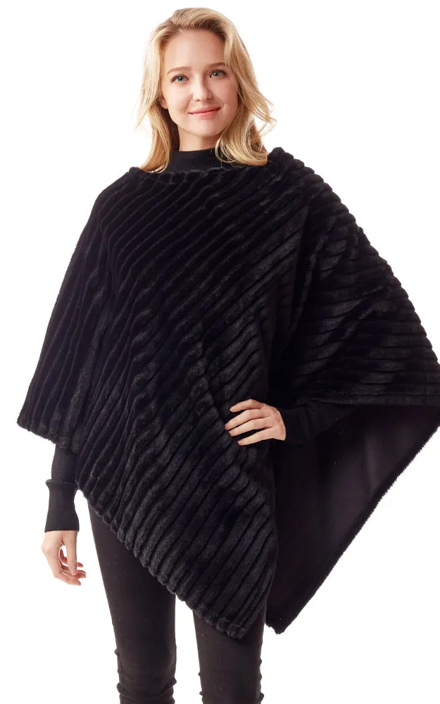 LOF1218 Vertical Ombre & Stripe Faux Fur Poncho
