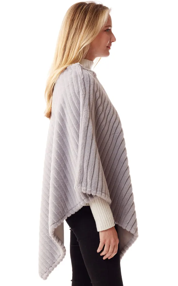 LOF1218 Vertical Ombre & Stripe Faux Fur Poncho