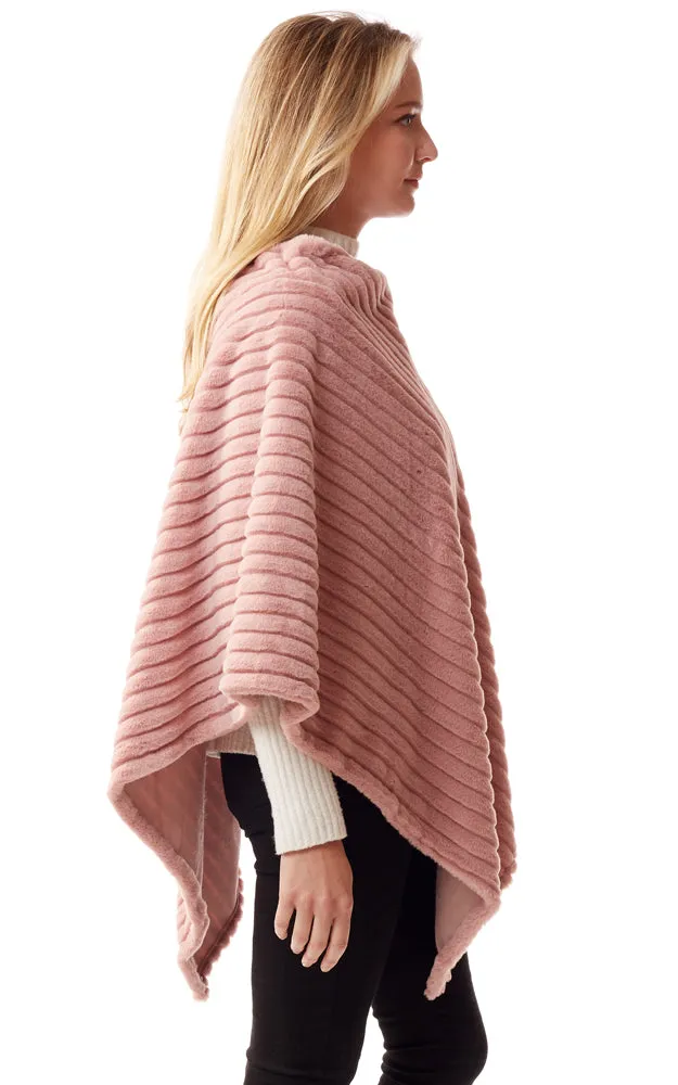 LOF1218 Vertical Ombre & Stripe Faux Fur Poncho