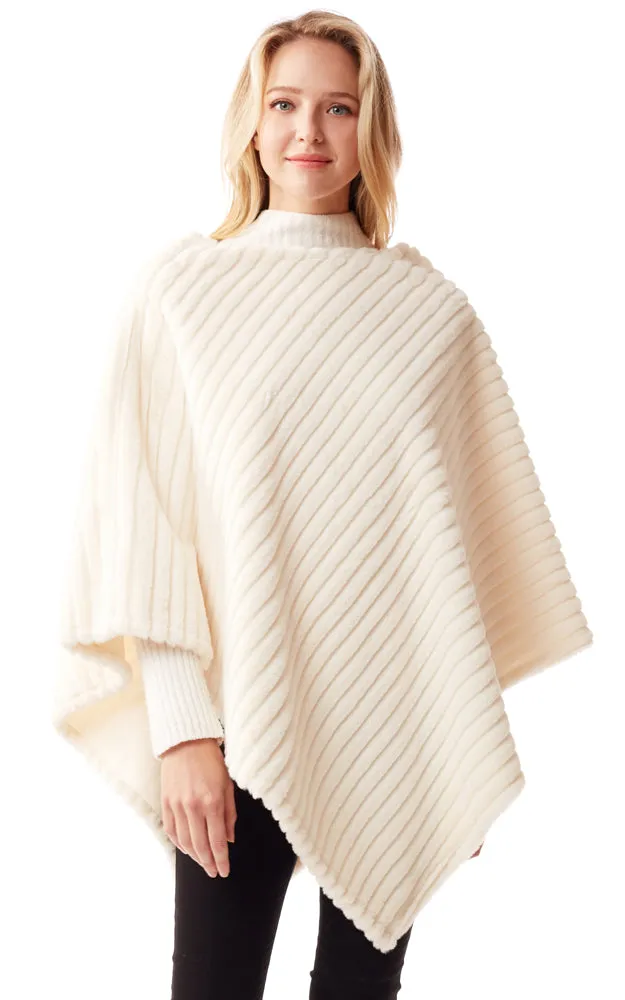 LOF1218 Vertical Ombre & Stripe Faux Fur Poncho