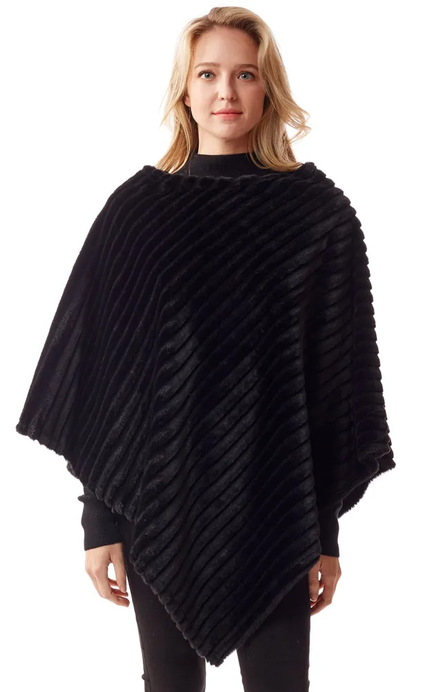 LOF1218 Vertical Ombre & Stripe Faux Fur Poncho