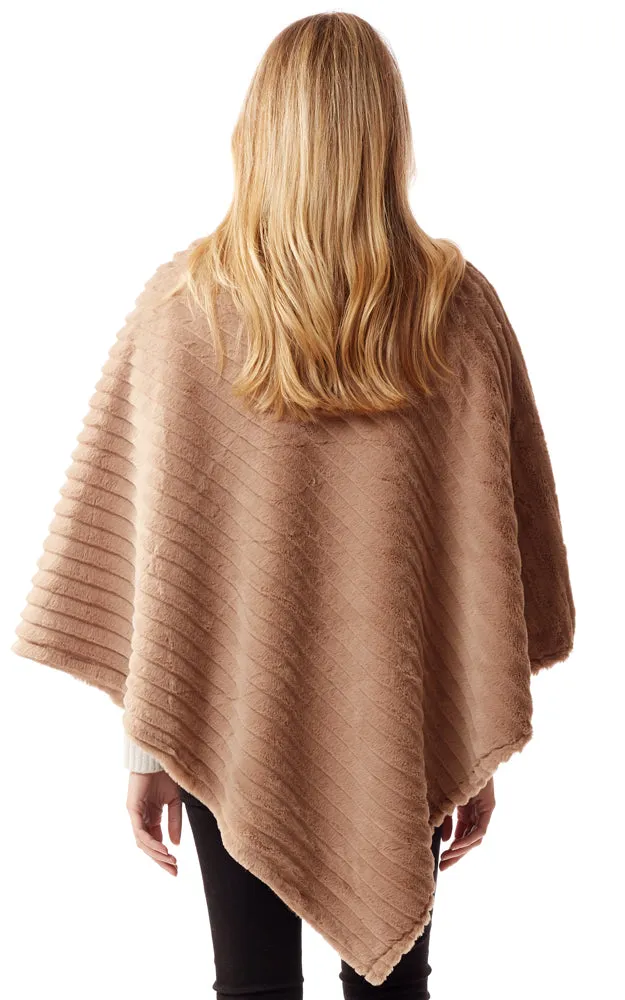 LOF1218 Vertical Ombre & Stripe Faux Fur Poncho