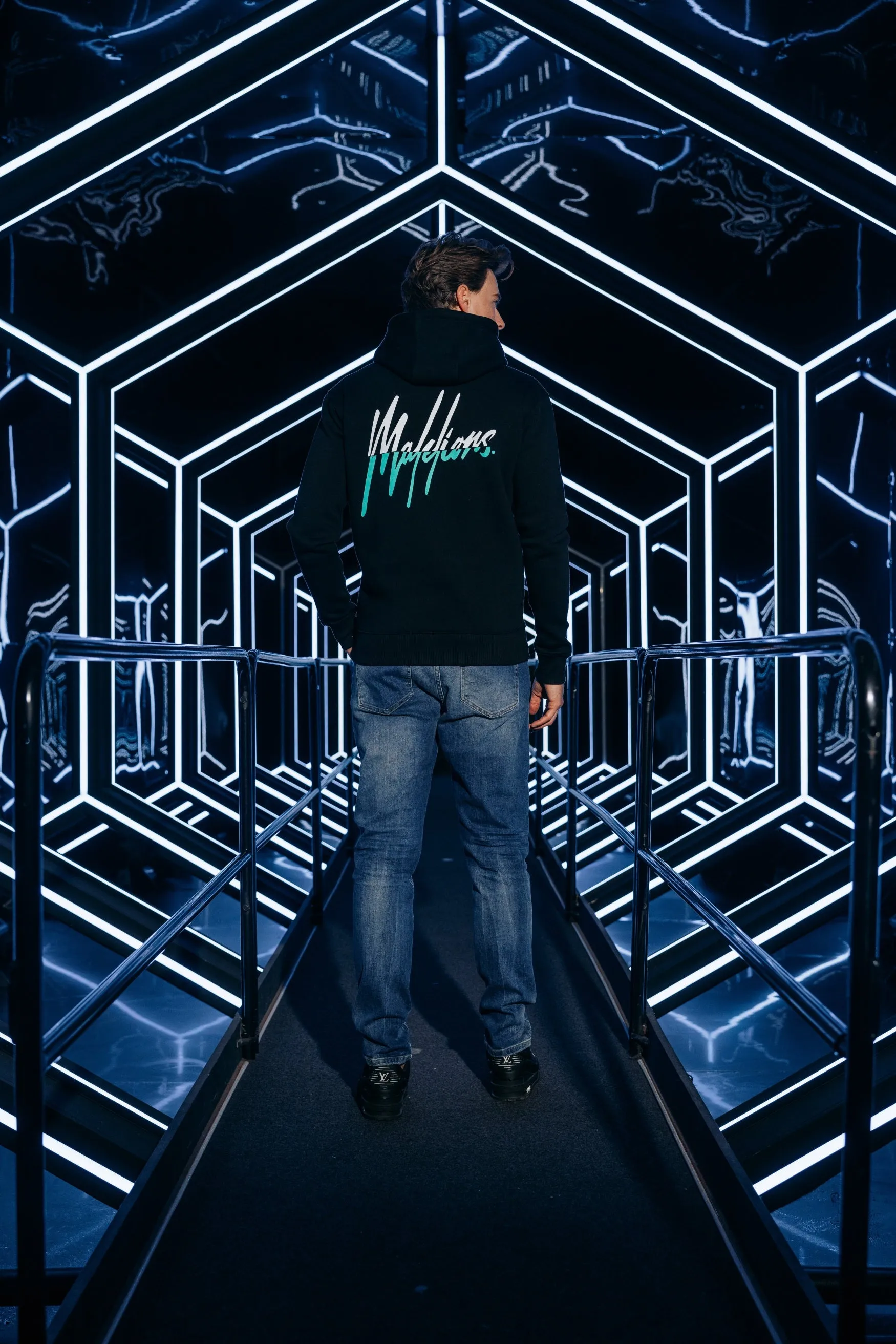Malelions Men Split Hoodie | Black/Turquoise