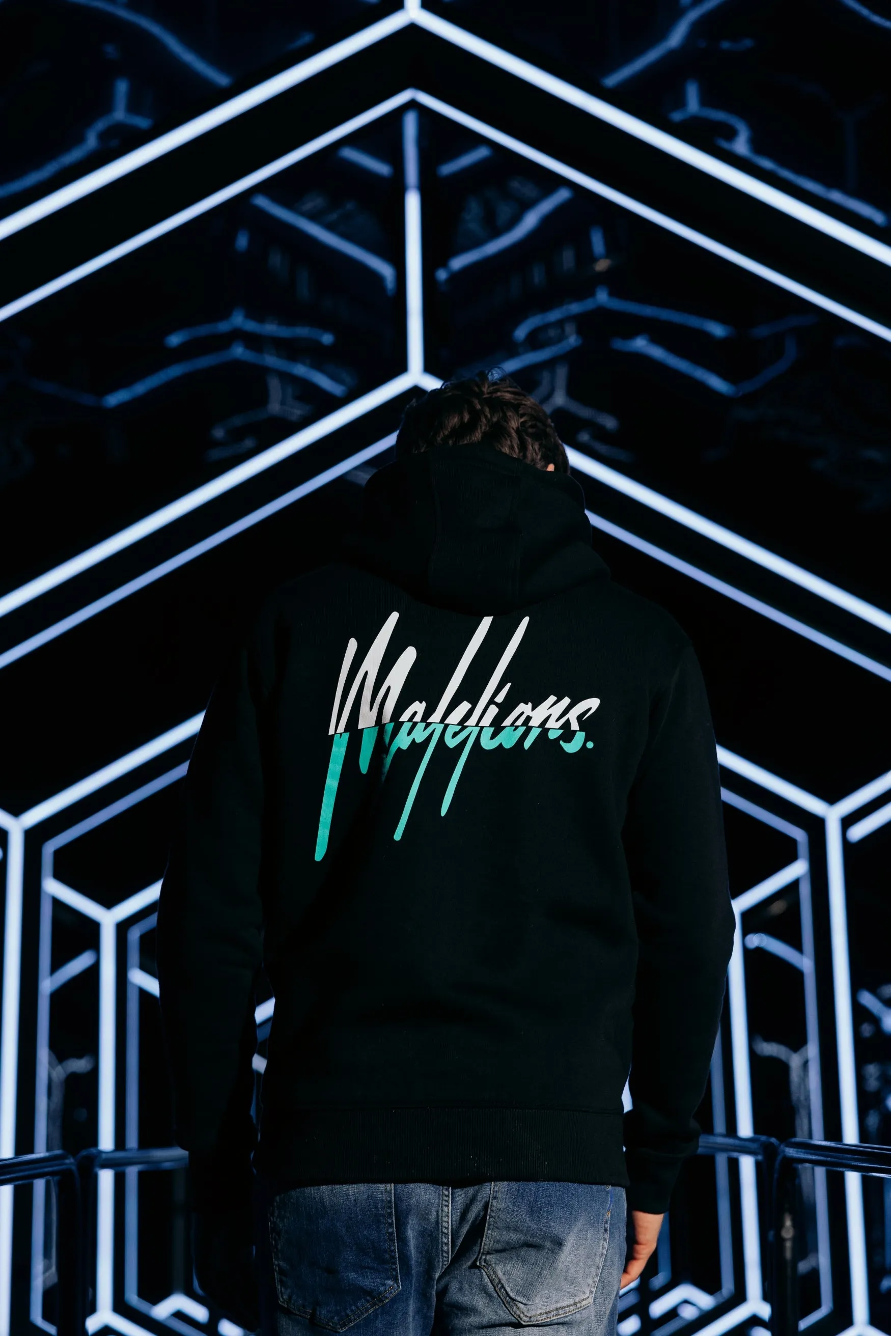 Malelions Men Split Hoodie | Black/Turquoise