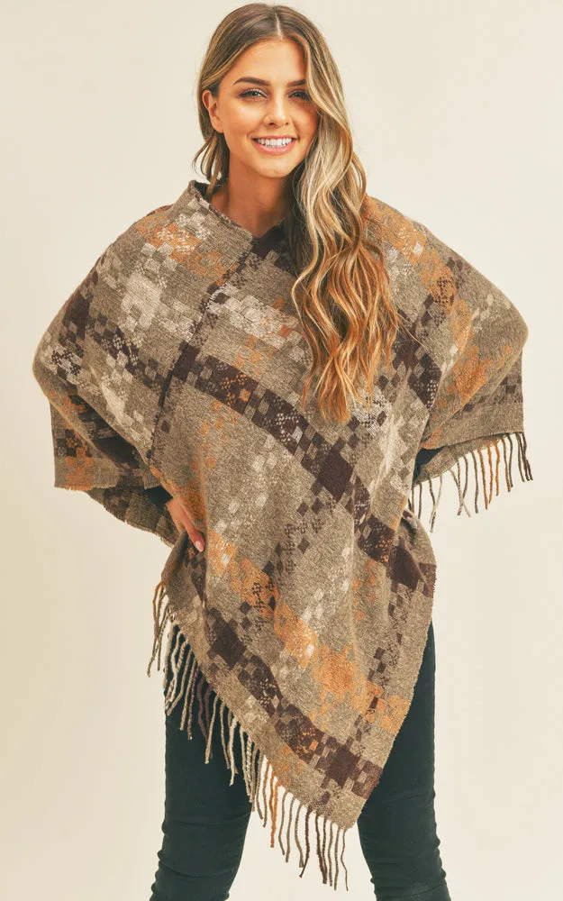 MS0257 Pixel Check Pattern Poncho w/Fringes