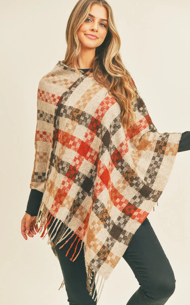 MS0257 Pixel Check Pattern Poncho w/Fringes