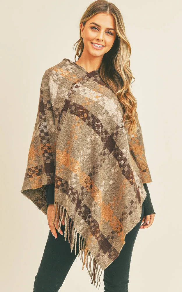 MS0257 Pixel Check Pattern Poncho w/Fringes