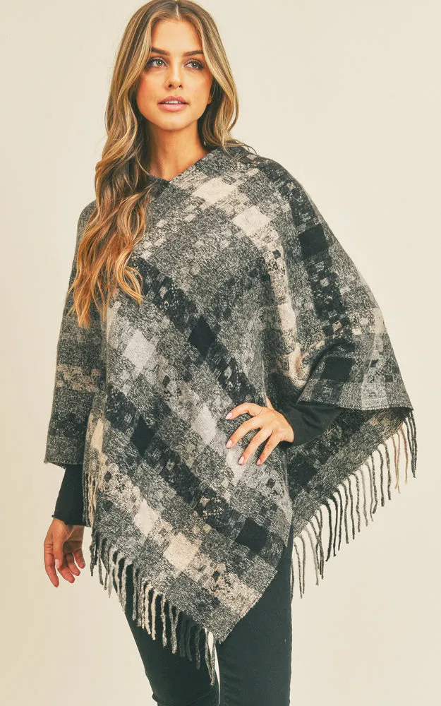 MS0257 Pixel Check Pattern Poncho w/Fringes