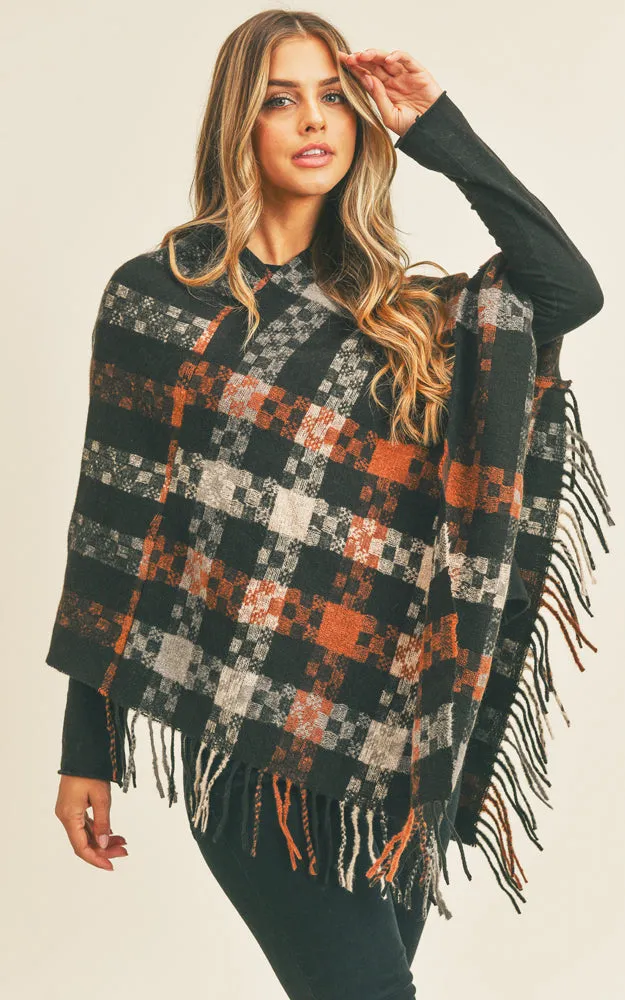 MS0257 Pixel Check Pattern Poncho w/Fringes