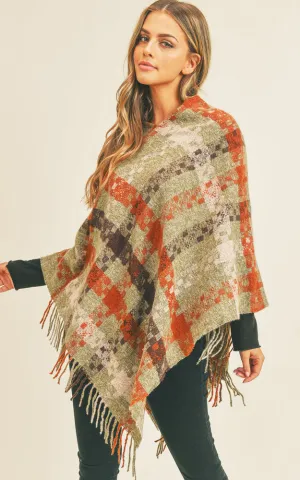 MS0257 Pixel Check Pattern Poncho w/Fringes
