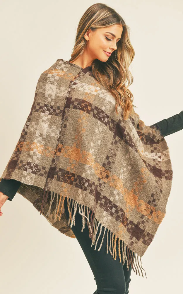 MS0257 Pixel Check Pattern Poncho w/Fringes