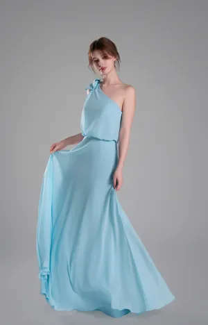 One-Shoulder Bow Detail Flowing A-Line Dresses