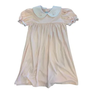 Pink Knit Dress with White Peter Pan Collar and Embroidered Bows