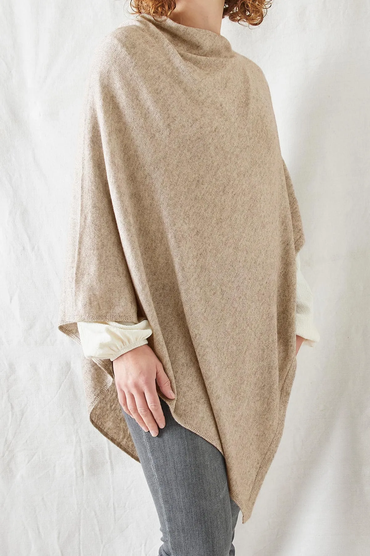 Risi Luxury Soft Fine Knit Merino Cowl Poncho In Desert Beige