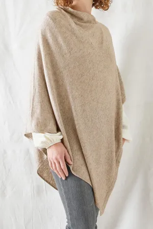Risi Luxury Soft Fine Knit Merino Cowl Poncho In Desert Beige