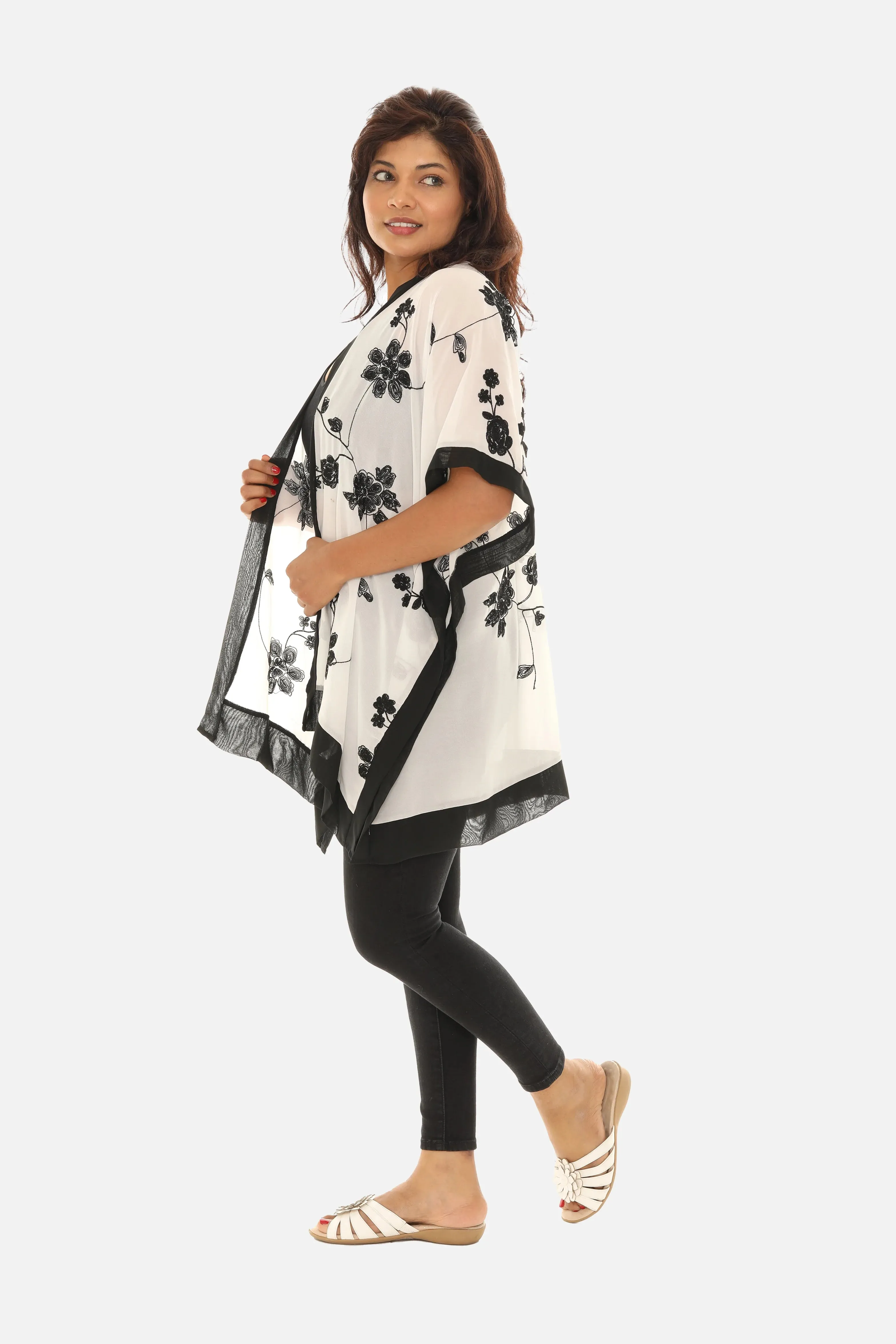 Sheer Floral Embroidered Poncho