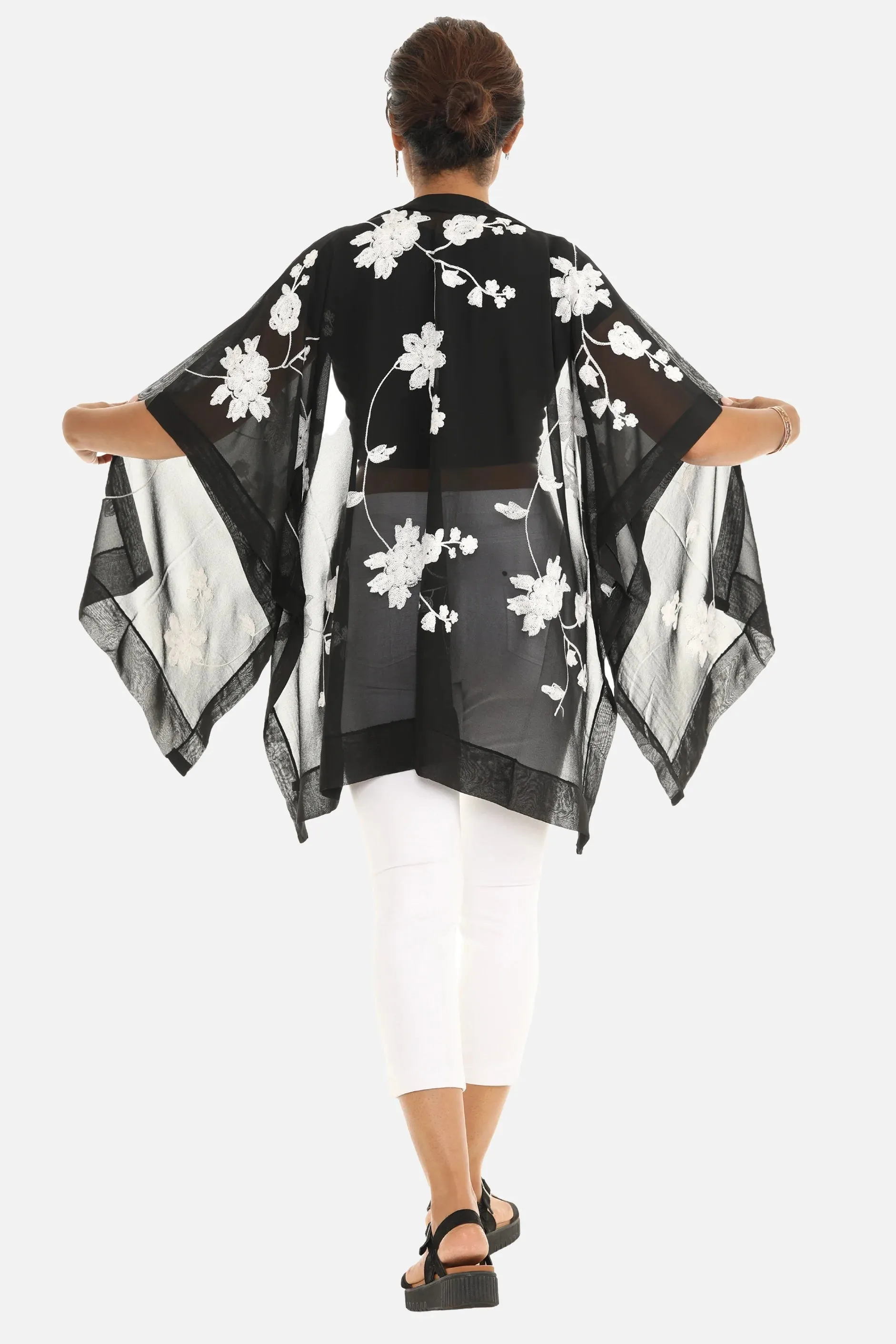 Sheer Floral Embroidered Poncho