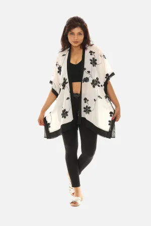 Sheer Floral Embroidered Poncho