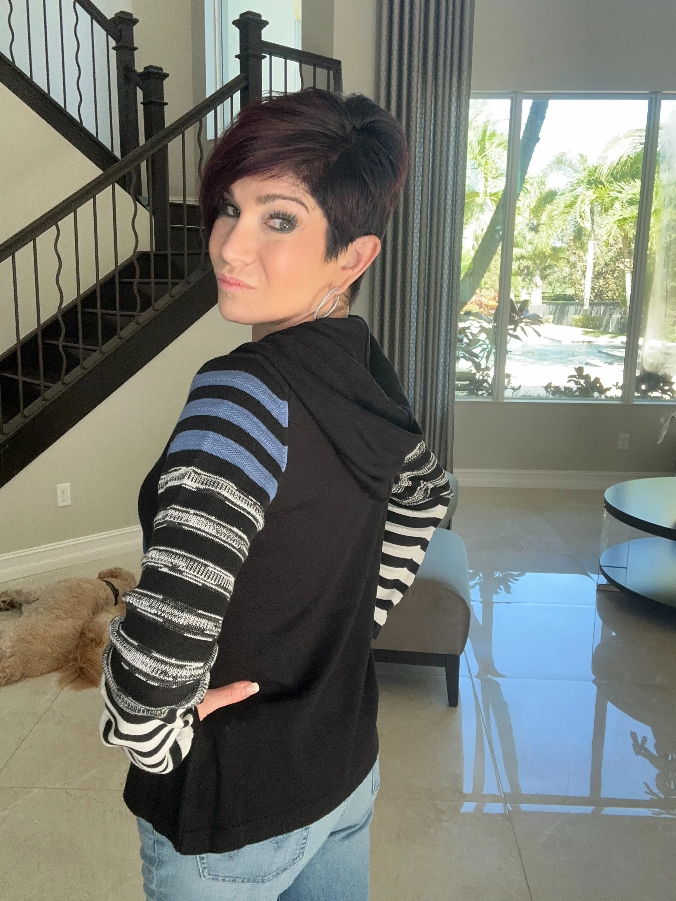 Stripe Sleeve Zip Hoodie