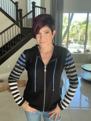 Stripe Sleeve Zip Hoodie