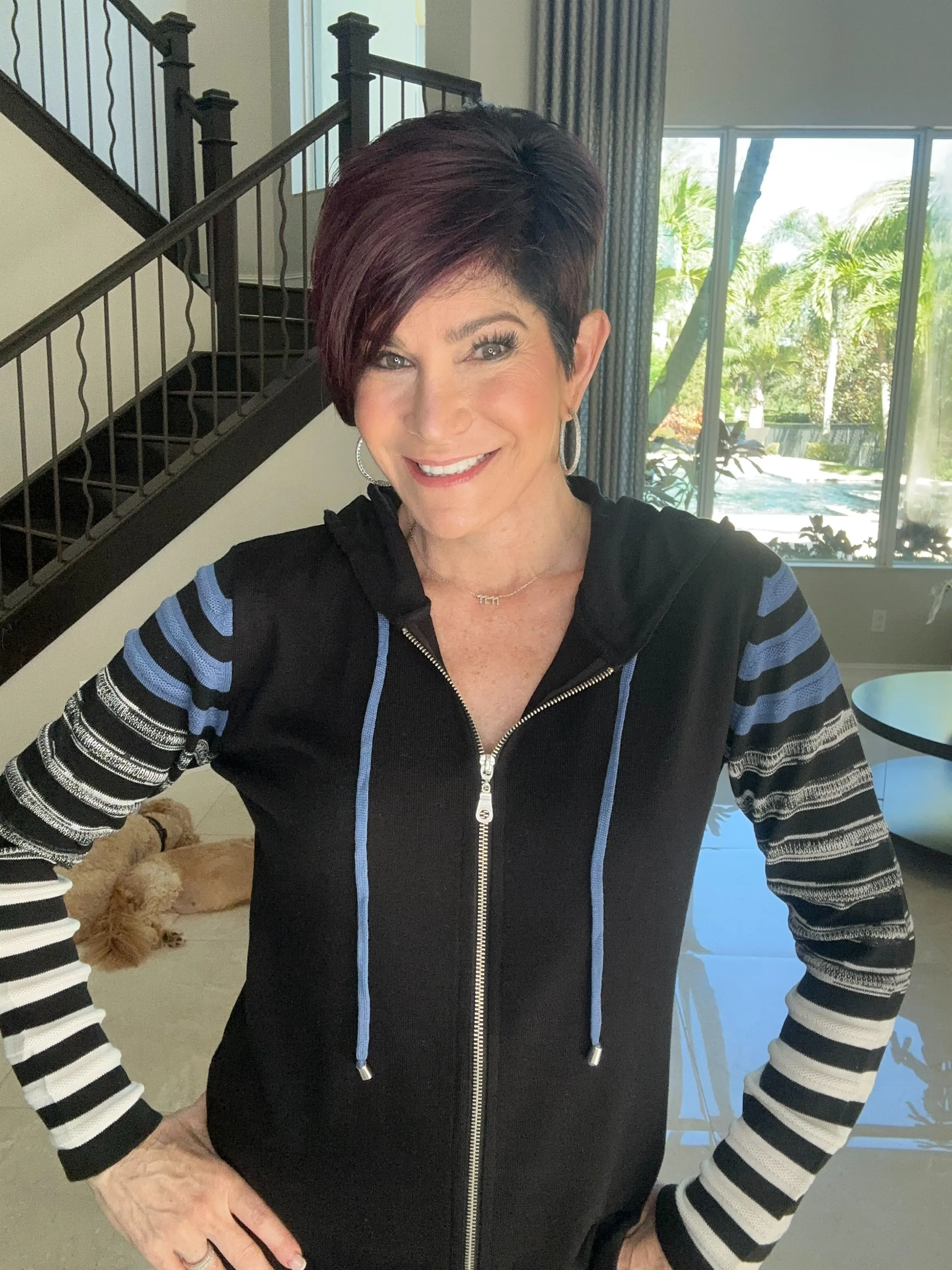 Stripe Sleeve Zip Hoodie